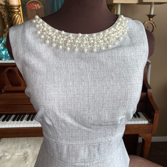 Gorgeous Grey Sheath Dress Pearl Neck Embelishment - Picture 2 of 7